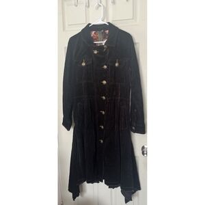 Aratta Silent Journey Corduroy Long Black Duster Jacket Whimsigoth Womens M